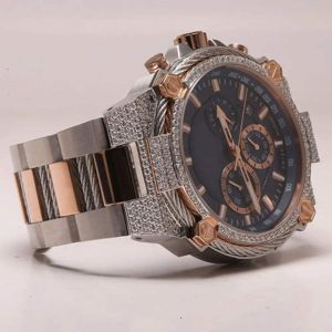 Montre élégante marron avec affichage analogique à quartz rond, détails en moissanite, bracelet en diamant raffiné et luxe moderne - Product Image 2