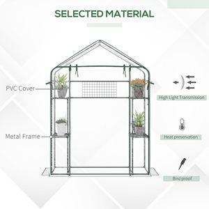 Mini serra idroponica walk-in con ingressi ventilati, scaffalature a più livelli in PE e acciaio-plastica per l'organizzazione della crescita delle piante in giardino - Product Image 6