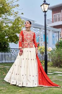 LAHENGA KURTI DUPATTA PURE VICHITRA SILK CORDING SEQUNCE THREAD EMBROIDERY WORK - Product Image 4