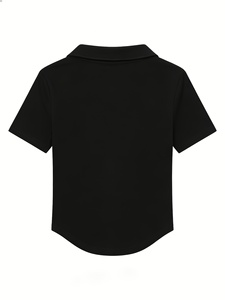 Camiseta Corta de Verano para Mujer, Estampado Floral, Cuello Redondo, Corte Ajustado, Informal, Transpirable, Tejido de Punto, Algodón y Elastano - Product Image 2
