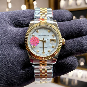 Reloj de Acero Inoxidable de Dos Tonos con Esfera de Nácar, Marcadores de Hora con Diamantes, Bisel Acordonado de 22 mm, Edición Limitada, Estilo Deportivo y Ejecutivo - Product Image 3