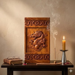 Handmade American Style Eco-Friendly Durable Wooden Dragon <b>Memorial</b> Urn <b>Box</b> for Cremation Ashes <b>Keepsake</b> 200/220 Cubic Inch - Product Image 4