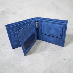 Elion Slim Blue Vintage Foldable Short Vegan Leather <b>Wallet</b> with Letter Detail for Men Daily Use Card Holder - Product Image 4