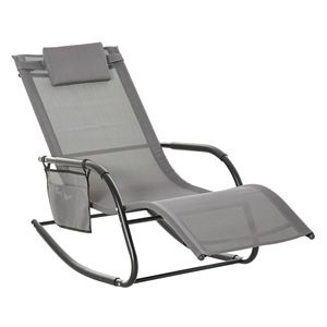 Sdraio da Esterno Reclinabile a Dondolo con Tasca e Cuscino Rimovibile - Grigio - Product Image 1