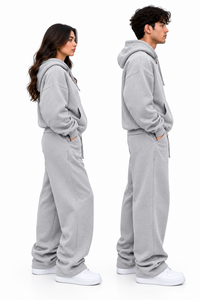 Unisex Gray <b>Tracksuit</b> Set Oversized Zip Hoodie Wide Leg Sweatpants Casual Streetwear <b>Matching</b> <b>Couple</b> Autumn Wear - Product Image 4