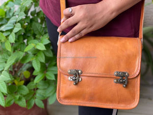 Handmade Women's Genuine <b>Leather</b> Crossbody <b>Bag</b> Unique Vintage Style Messenger Nylon Lining Letter Decoration Designer Handbag - Product Image 3