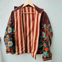 Veste d'hiver pour femme, faite à la main, en velours brodé, respirante, écologique, matelassée, de haute qualité, à manches longues, épaisse, style bohème