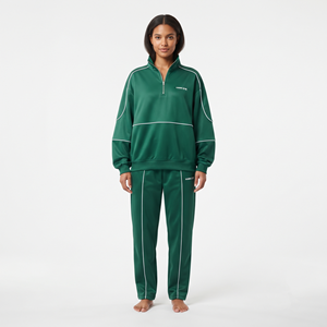 Conjunto Deportivo de Mujer, Diseño Personalizado, Oversize, Poliéster, Media Cremallera, Pantalón Jogger, Blanco con Ribete en Contraste - Product Image 5