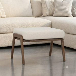 Modern Premium White <b>Ottoman</b> <b>Stool</b> with Fabric Upholstery and Footrest | Comfortable Living Room & Apartment Seating Furniture - Product Image 1
