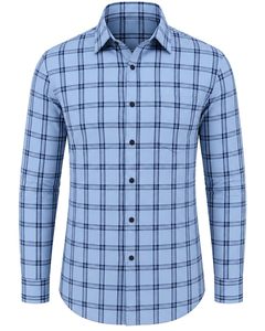Chemise à carreaux bleu marine sur mesure pour homme, chemise formelle décontractée à manches longues, boutonnée, en coton, pour le bureau, chemise sur mesure - Product Image 1