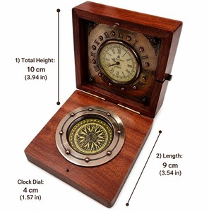 Reloj de Escritorio Rectangular de Madera CH con Brújula y Números Romanos, Diseño Tradicional, Movimiento de Cuarzo Silencioso, Funciona con Batería - Product Image 4