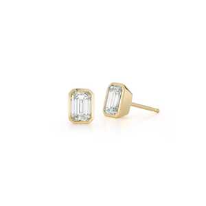 <b>Emerald</b> Cut Lab Grown Diamond Bezel Set <b>Stud</b> <b>Earrings</b> 2 ct Minimalist 14k Solid Gold Solitaire Pair Jewelry Gift Factory Price - Product Image 1