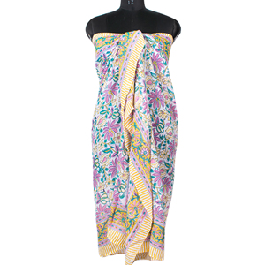 Luxury Cotton Hand Block Print <b>Sarong</b> Multicolor Floral Print Long Scarf Soft Beach Wear Pareo Bikini Cover-up Pareo - Product Image 1