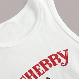 Custom Women <b>Cherry</b> Print Crop Tank <b>Top</b> White Sleeveless Ribbed Summer Casual Fitted Vest <b>Top</b> - Product Image 3