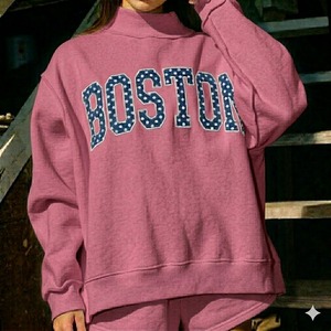 Women's Oversized Pullover Drop Shoulder Mock Neck Sweatshirt Polyester/Cotton Fleece Embroidered OEM Service Available - Product Image 4