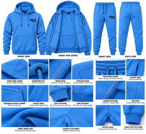 Ensemble jogging pour homme bleu, sweat-shirt à capuche 100% coton avec pantalon de jogging à poches, vêtements de sport - Product Image 5