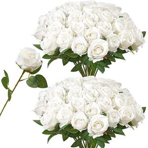 Fleurs artificielles en mousse blanche réalistes, 60 pièces en vrac, fausses roses pour bouquet de mariage DIY ou douche nuptiale, tiges artificielles blanches - Product Image 5