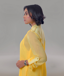 Vestido Casual de Georgette para Mujer, a la Moda, con Hermoso Parche de Seda y Forro de Tafetán Suave, Color Amarillo - Product Image 6