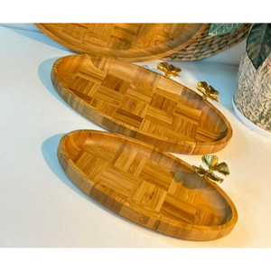 Plateau de service rectangulaire en bois avec poignées dorées en forme de fleur, plateau décoratif en bois, finition noyer de qualité supérieure, plateau pour table basse ou ottoman - Product Image 3