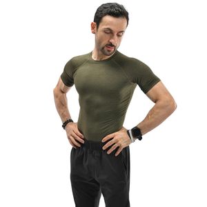 Camiseta Deportiva de Manga Corta para Hombre, Color Verde Oliva, Cuello Redondo, Corte Ajustado, Transpirable, para Gimnasio, Entrenamiento, Running, Ejercicio, Fitness - Product Image 5