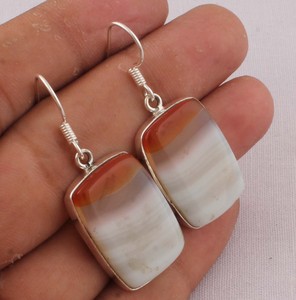 Pendientes de Ágata Natural con Banda, Plata de Ley 925, Rectangulares, con Piedras Preciosas, Hechos a Mano, Estilo Boho, Venta al Por Mayor - Product Image 5