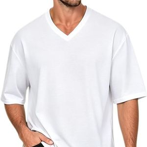 Custom Loose Heavyweight Cotton Mens <b>V</b> <b>Neck</b> <b>T</b> <b>Shirt</b> Pure <b>White</b> Short Sleeve Drop Shoulder Hot Mens <b>V</b> <b>Neck</b> <b>T</b> <b>Shirts</b> - Product Image 3