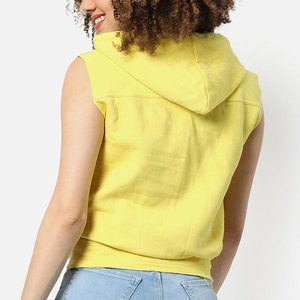 Gilet sans manches à capuche jaune pour femme avec poches, en coton tricoté, décontracté, pour l'été - Product Image 3