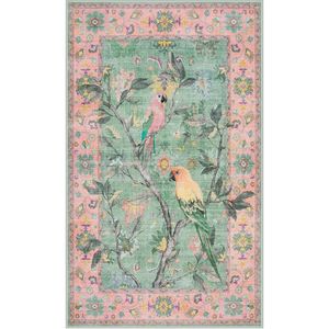 Tappeto Vintage Botanico con Uccelli 5x7, Grande Tappeto Lavabile per Interni, Stile Boho Verde per Camera da Letto, Sala da Pranzo, Set di Tappeti per Soggiorno - Product Image 2