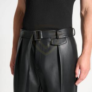Pantalones de Cuero Negros Clásicos para Hombre, Cintura Baja con Bolsillo, Diseño Nuevo Personalizado para Club Nocturno - Product Image 4