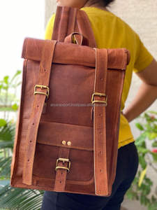 Vintage Brown Leather Handmade Backpack <b>Laptop</b> <b>Bag</b> Multi Uses Real Goat Leather Unique <b>Bags</b> - Product Image 3