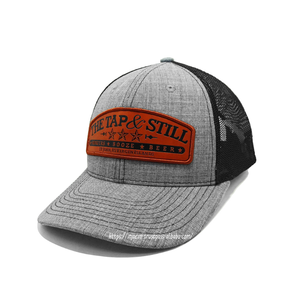 Gorra Trucker de Alta Calidad con Parche de Cuero Gris Jaspeado, Gorra de Malla de Algodón de 6 Paneles, Gorra de Papá Ajustable para Hombre, Venta al por Mayor OEM - Product Image 2