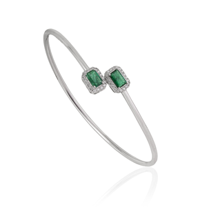 Bracelet ouvert ajustable en argent sterling 925 massif, émeraude naturelle et diamant, best-seller, pour femme, bijoux de tous les jours - Product Image 3