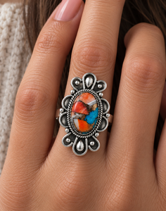 Spiny Oyster <b>Turquoise</b> Silver <b>Ring</b> Western Boho Statement Gemstone <b>Ring</b> Southwestern Jewelry Fashion <b>Ring</b> for Women Gift - Product Image 4