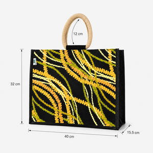Sac de plage en jute noir laminé PP rayé multicolore personnalisé 40x32x15.5cm avec logo imprimé, vente en gros, OEM, ODM, marque privée - Product Image 2
