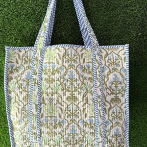 Premium Organic Cotton Tote <b>Bag</b> Quilted Hand-Printed <b>Big</b> Size Trendy Stylish Shopper Travel <b>Bag</b> for Summer Spring - Product Image 1