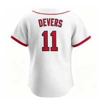 Maillot de baseball blanc à manches courtes avec logo brodé, bordure rouge, boutons sur le devant, unisexe, adulte, coupe classique