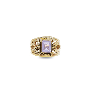 Rose Quartz Bohemian Flower Statement <b>Ring</b> <b>Gold</b> Plated Brass Unisex Wedding Engagement <b>Ring</b> for Religious Occasions - Product Image 1