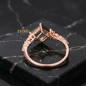 Anillo de Compromiso de Plata de Ley 925 con Ágata Musgosa Corte Princesa y Detalles de Diamantes, Anillo de Promesa de Ágata Musgosa Inspirado en la Naturaleza, Único B - Product Image 5