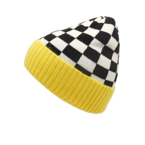 Unisex Checkered Beanie Hat Black White Green Ribbed Cuff Knit <b>Winter</b> <b>Cap</b> Adult 56-58CM Casual Style - Product Image 3