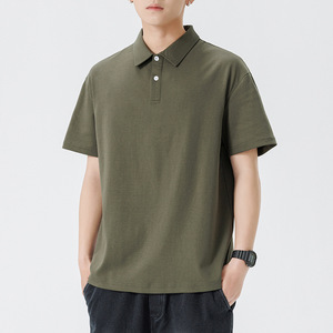 Polo en coton uni pour homme, manches courtes, décontracté, tricoté, vert uni, coupe classique - Product Image 1