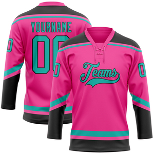 Custom <b>Pink</b> Ice Hockey Jersey V-Neck Sublimated Print Moisture Wicking Adult Unisex Three Quarter Sleeve - Product Image 3