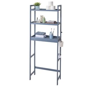 Scaffale portaoggetti in bambù a 3 livelli con 3 ganci, organizer da bagno autoportante regolabile per montaggio ad angolo, accessorio per il bagno - Product Image 1