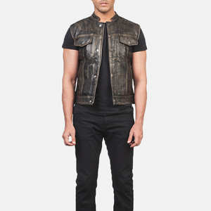 Chaleco Casual de Invierno para Hombre, Nuevo Estilo, Cuero Genuino, Cuello Redondo, Decoración de Encaje, Resistente al Viento y Transpirable - Product Image 1