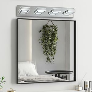 26\" Modern Chrome 4-<b>Light</b> LED <b>Vanity</b> <b>Light</b> Square Acrylic Lampshades Wall Mount Fixture for Bathroom <b>Mirror</b> Lighting - Product Image 2