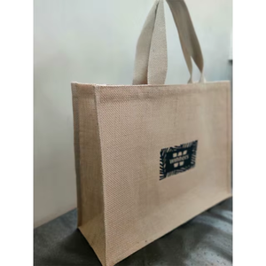 Bolso de mano de yute ecológico al por mayor indio con asas de correas de algodón, bolso de compras reutilizable de arpillera Natural impreso personalizado - Product Image 4