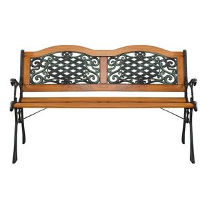 Modern 49\" Outdoor Patio Park <b>Bench</b> Solid <b>Wood</b> with Cast Iron Frame for Garden Hotels Schools Malls - Product Image 3