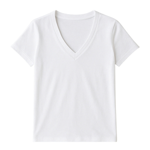 Camiseta de Verano Ligera de Manga Corta con Cuello en V para Mujer, Ecológica, Personalizable, 100% Algodón, Antiarrugas, Transpirable y de Secado Rápido - Product Image 1