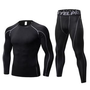 Haute qualité hommes Fitness sport Gym chemise et Leggings de Compression ensemble Rash Guard grande taille Jersey tissu - Product Image 1