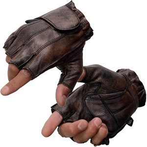 Custom Genuine Leather Half Finger Motorcycle Driving Gloves Soft Breathable Anti Slip Outdoor Sports Gloves for Men - Product Image 1