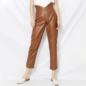 Pantalones de cuero sintético para mujer, estilo pull-on, cintura alta, suaves y elásticos, de PU, a la moda, casuales, para uso diario, OEM, ODM, venta al por mayor personalizada - Product Image 4